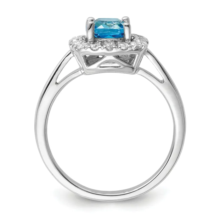 14k White Gold 14 Ct Lab Grown Diamond VSSI G December Birthstone Blue Topaz Halo Ring Goldia Rings
