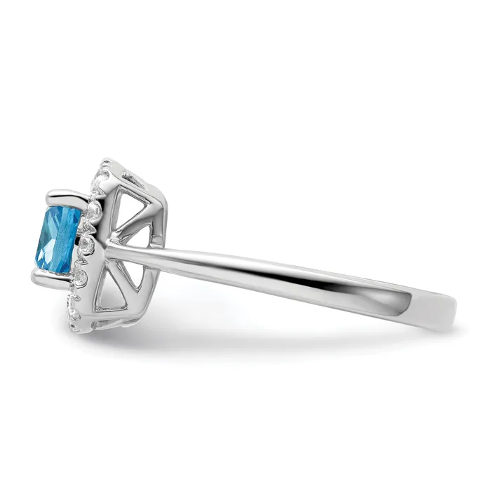 14k White Gold 14 Ct Lab Grown Diamond VSSI G December Birthstone Blue Topaz Halo Ring Goldia Rings