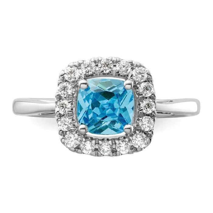 14k White Gold 14 Ct Lab Grown Diamond VSSI G December Birthstone Blue Topaz Halo Ring Goldia Rings