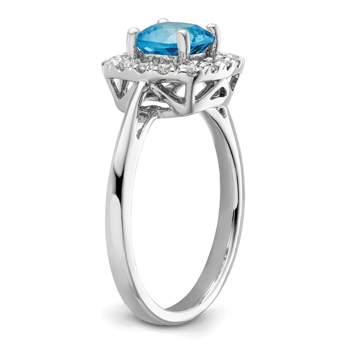 14k White Gold 14 Ct Lab Grown Diamond VSSI G December Birthstone Blue Topaz Halo Ring Goldia Rings