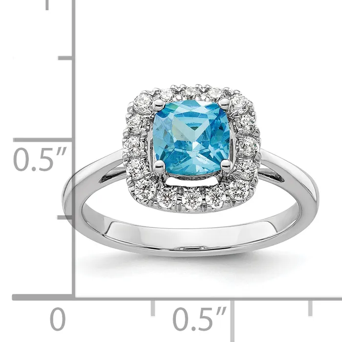 14k White Gold 14 Ct Lab Grown Diamond VSSI G December Birthstone Blue Topaz Halo Ring Goldia Rings