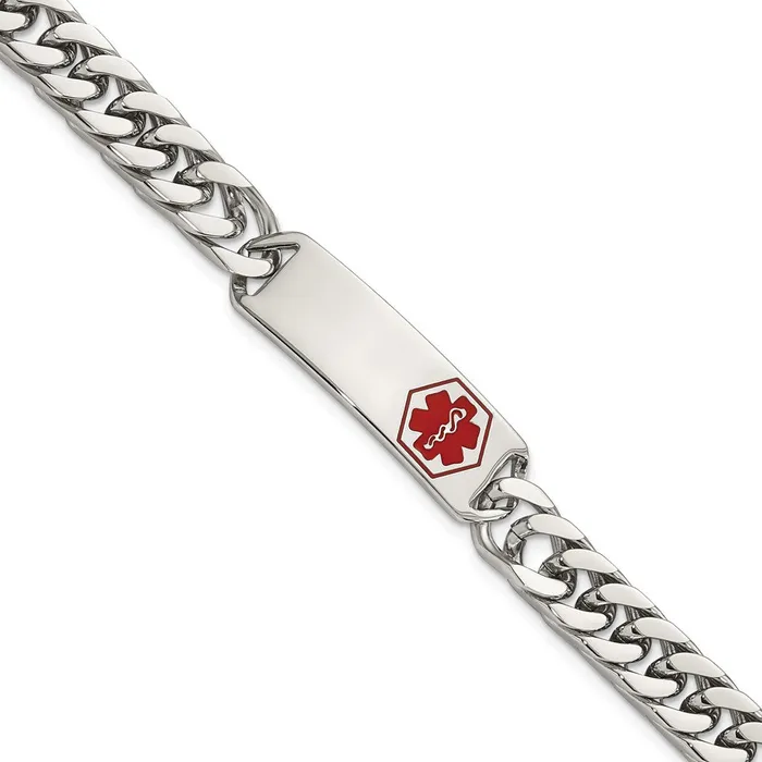Bracelets TreasureFineJewelers Chisel Stainless Steel Polished with Red Enamel Medical ID 85 inch Bracelet Bracelets TreasureFineJewelers Chisel Stainless Steel Polished with Red Enamel Medical ID 85 inch Bracelet