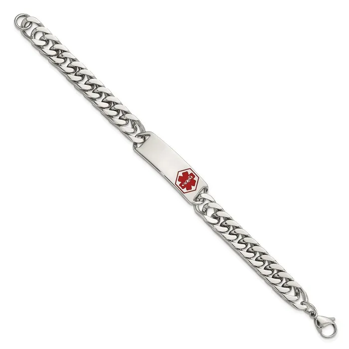 Bracelets TreasureFineJewelers Chisel Stainless Steel Polished with Red Enamel Medical ID 85 inch Bracelet