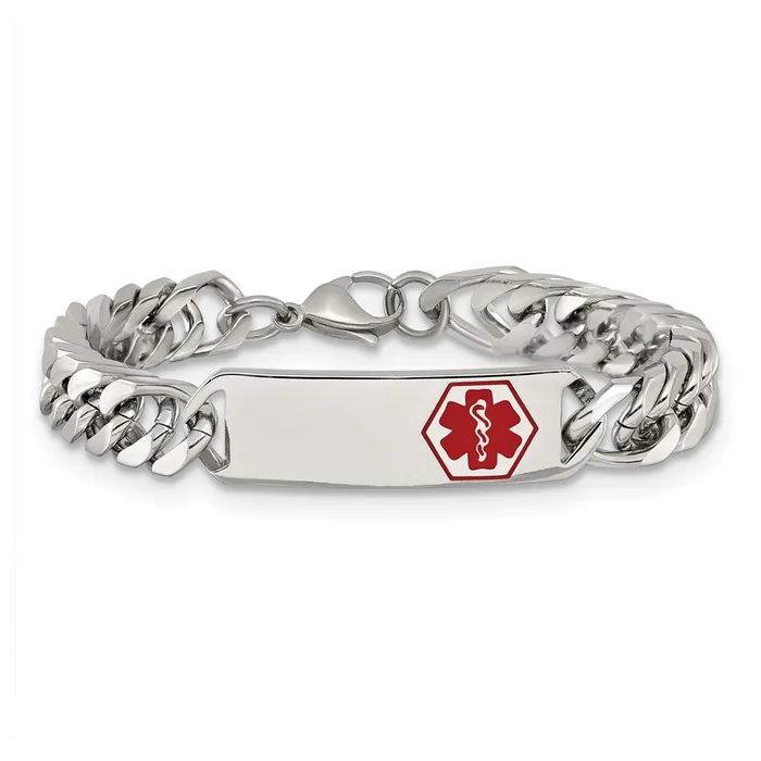 Bracelets TreasureFineJewelers Chisel Stainless Steel Polished with Red Enamel Medical ID 85 inch Bracelet