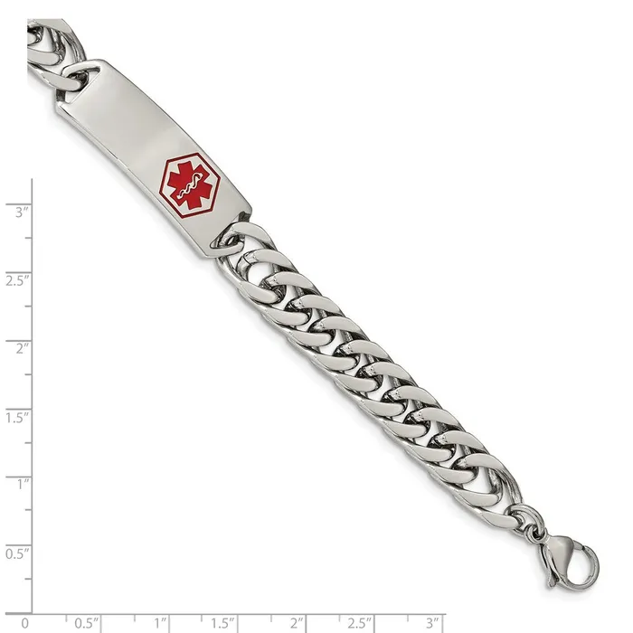 Bracelets TreasureFineJewelers Chisel Stainless Steel Polished with Red Enamel Medical ID 85 inch Bracelet