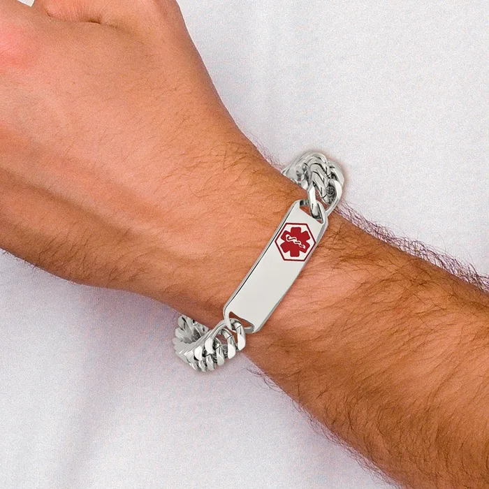 Bracelets TreasureFineJewelers Chisel Stainless Steel Polished with Red Enamel Medical ID 85 inch Bracelet