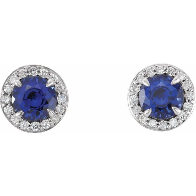 Earrings TreasureFineJewelers 14K White 5 mm Round LabCreated Blue Sapphire 18 CTW Diamond Earrings