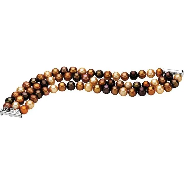 Sterling Silver Pearl Triple Strand Bracelet TreasureFineJewelers Bracelets