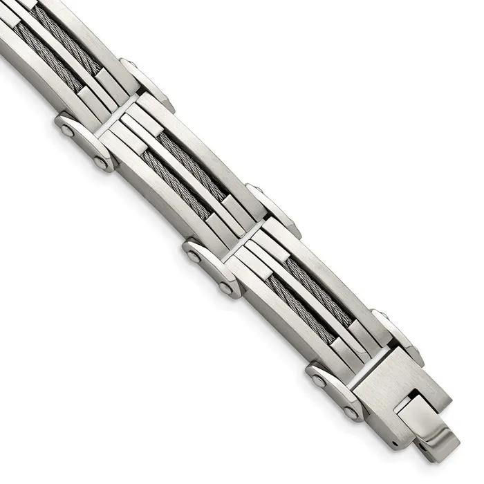 TreasureFineJewelers Bracelets Chisel Stainless Steel Brushed and Polished with Cable Inlay 85 inch Bracelet TreasureFineJewelers Bracelets Chisel Stainless Steel Brushed and Polished with Cable Inlay 85 inch Bracelet