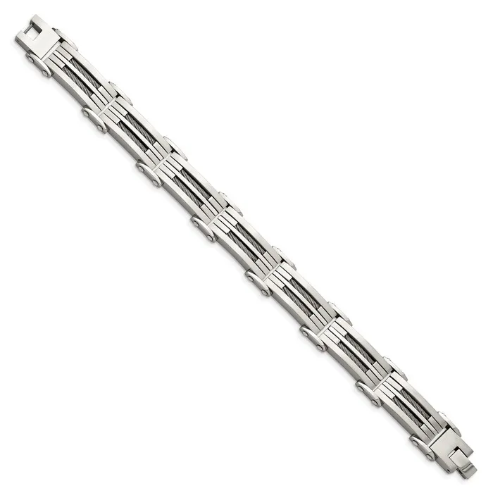 TreasureFineJewelers Bracelets Chisel Stainless Steel Brushed and Polished with Cable Inlay 85 inch Bracelet