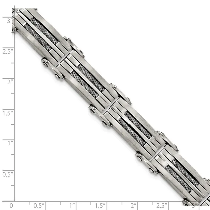 TreasureFineJewelers Bracelets Chisel Stainless Steel Brushed and Polished with Cable Inlay 85 inch Bracelet