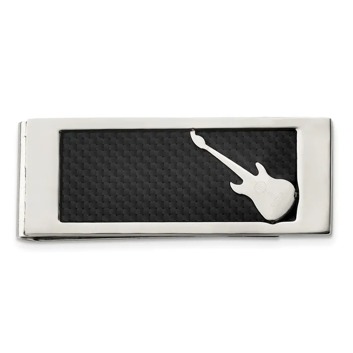 TreasureFineJewelers Bracelets Chisel Stainless Steel Polished Black Carbon Fiber Inlay Guitar Money Clip TreasureFineJewelers Bracelets Chisel Stainless Steel Polished Black Carbon Fiber Inlay Guitar Money Clip