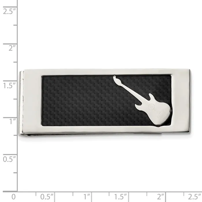 TreasureFineJewelers Bracelets Chisel Stainless Steel Polished Black Carbon Fiber Inlay Guitar Money Clip