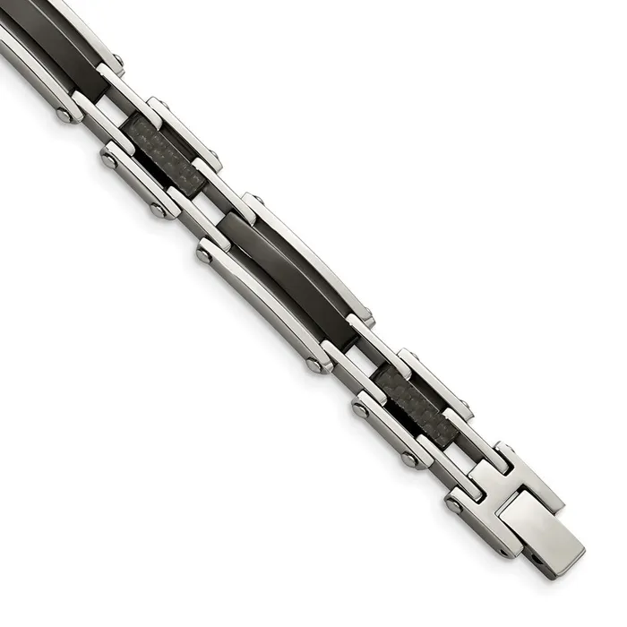 TreasureFineJewelers Bracelets Chisel Stainless Steel Polished Black IPplated with Solid Black Carbon Fiber 825 inch Link Bracelet TreasureFineJewelers Bracelets Chisel Stainless Steel Polished Black IPplated with Solid Black Carbon Fiber 825 inch Link Bracelet