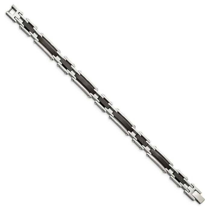 TreasureFineJewelers Bracelets Chisel Stainless Steel Polished Black IPplated with Solid Black Carbon Fiber 825 inch Link Bracelet