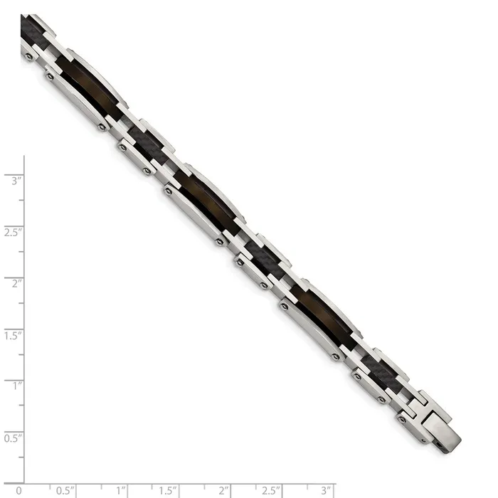 TreasureFineJewelers Bracelets Chisel Stainless Steel Polished Black IPplated with Solid Black Carbon Fiber 825 inch Link Bracelet