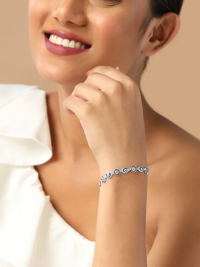 Bracelets Curio Cottage Rounds Of Evil Eye Pure Silver Bracelet