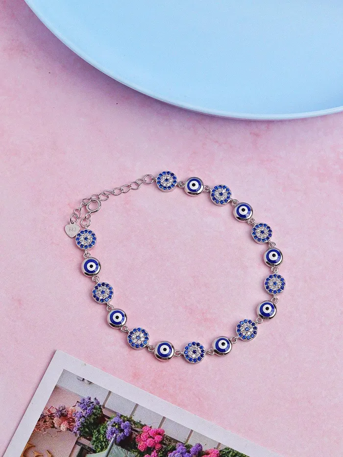 Bracelets Curio Cottage Rounds Of Evil Eye Pure Silver Bracelet Bracelets Curio Cottage Rounds Of Evil Eye Pure Silver Bracelet
