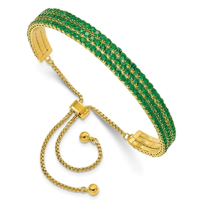 Bracelets WB Choice Jewelry SS Gold Tone May Green Triple CZ Adjustable BraceletWBCQG5697MAY Bracelets WB Choice Jewelry SS Gold Tone May Green Triple CZ Adjustable BraceletWBCQG5697MAY