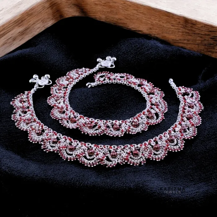 Karizma Jewels Red Bridal Anklets women Real Silver Jewelry Anklets Ankle Bracelet Pair 105 Bracelets Karizma Jewels Red Bridal Anklets women Real Silver Jewelry Anklets Ankle Bracelet Pair 105 Bracelets