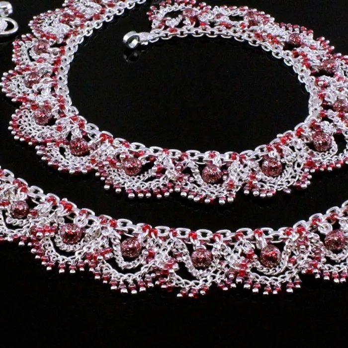 Karizma Jewels Red Bridal Anklets women Real Silver Jewelry Anklets Ankle Bracelet Pair 105 Bracelets Karizma Jewels Red Bridal Anklets women Real Silver Jewelry Anklets Ankle Bracelet Pair 105 Bracelets