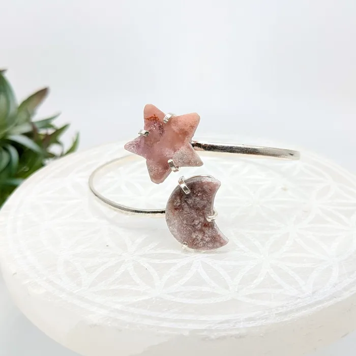 Bracelets Bliss Crystals Pink Amethyst Star Moon Cuff Bracelet LV7557