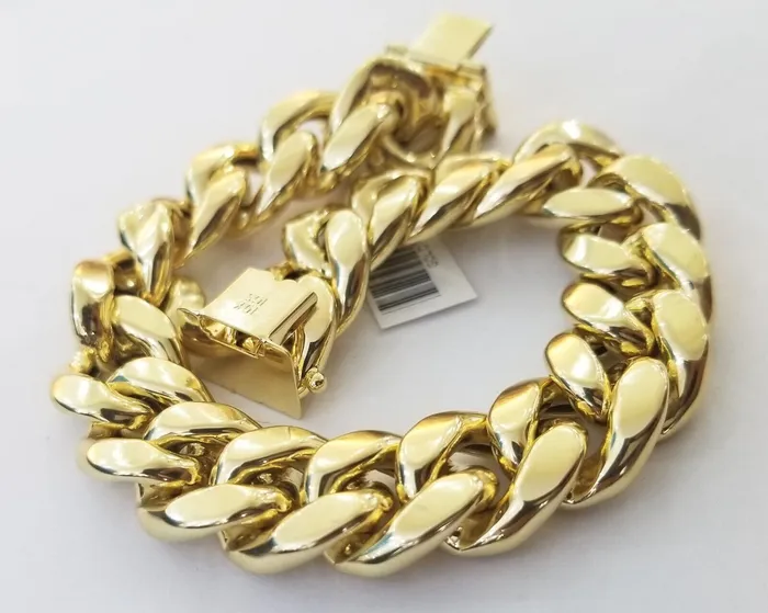 10K Yellow Gold Bracelet 15mm Miami Cuban Link 9 inch Real 10kt Gold Thickmens Gold and Diamond Bracelets 10K Yellow Gold Bracelet 15mm Miami Cuban Link 9 inch Real 10kt Gold Thickmens Gold and Diamond Bracelets