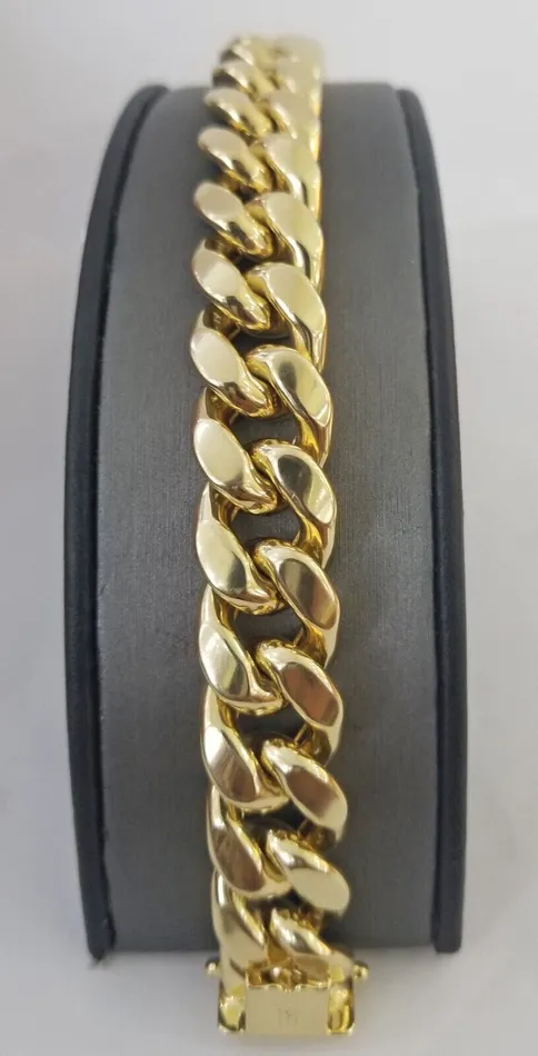 10K Yellow Gold Bracelet 15mm Miami Cuban Link 9 inch Real 10kt Gold Thickmens Gold and Diamond Bracelets 10K Yellow Gold Bracelet 15mm Miami Cuban Link 9 inch Real 10kt Gold Thickmens Gold and Diamond Bracelets