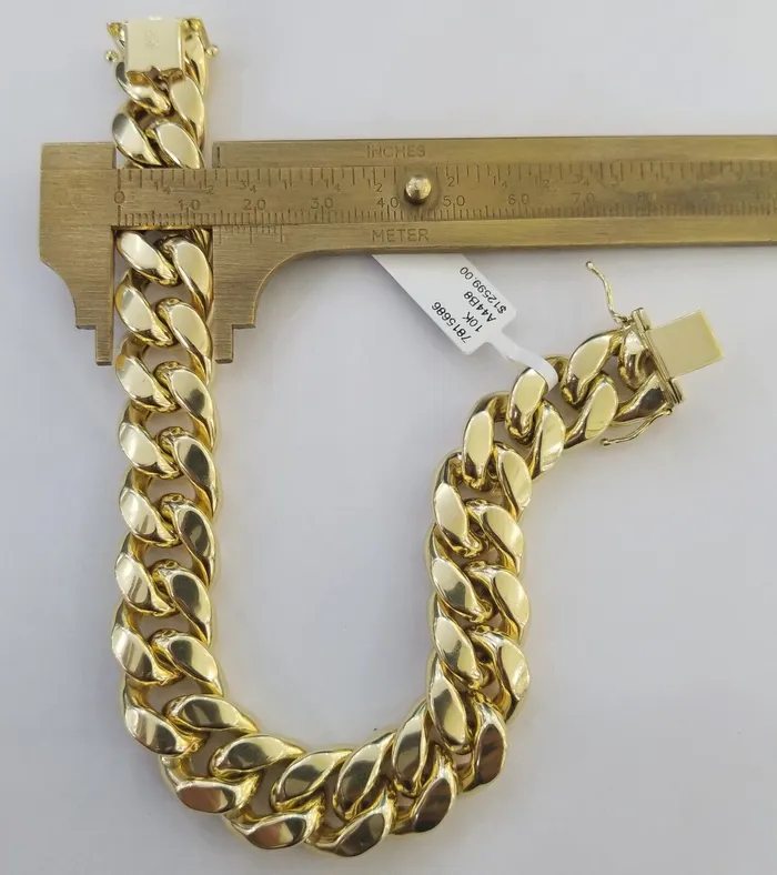 10K Yellow Gold Bracelet 15mm Miami Cuban Link 9 inch Real 10kt Gold Thickmens Gold and Diamond Bracelets 10K Yellow Gold Bracelet 15mm Miami Cuban Link 9 inch Real 10kt Gold Thickmens Gold and Diamond Bracelets