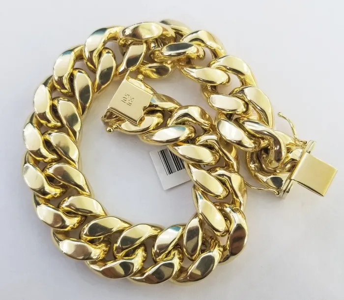 10K Yellow Gold Bracelet 15mm Miami Cuban Link 9 inch Real 10kt Gold Thickmens Gold and Diamond Bracelets 10K Yellow Gold Bracelet 15mm Miami Cuban Link 9 inch Real 10kt Gold Thickmens Gold and Diamond Bracelets