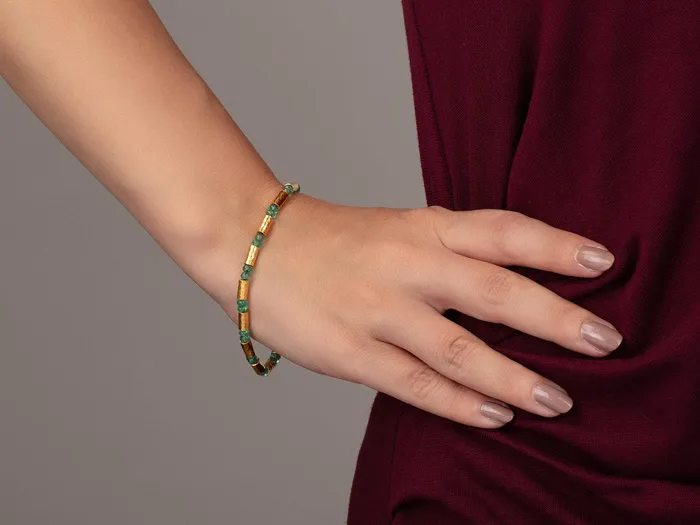 GG GOLD CLS GURHAN Vertigo Gold Emerald Beaded SingleStrand Bracelet Gold Tubes and Cabochon Beads Bracelets