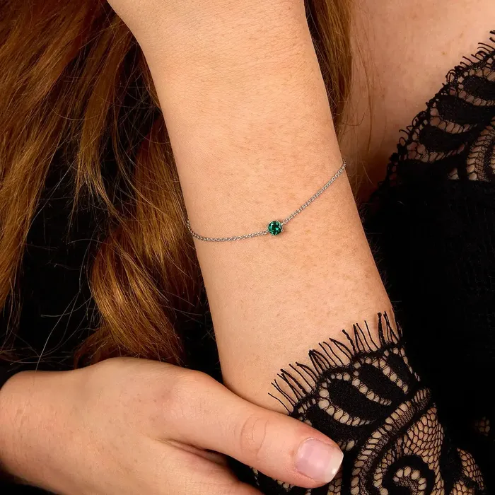Bracelets Womens silver bracelet with rhodium plating and green zirconia Morellato Treasures Morellato