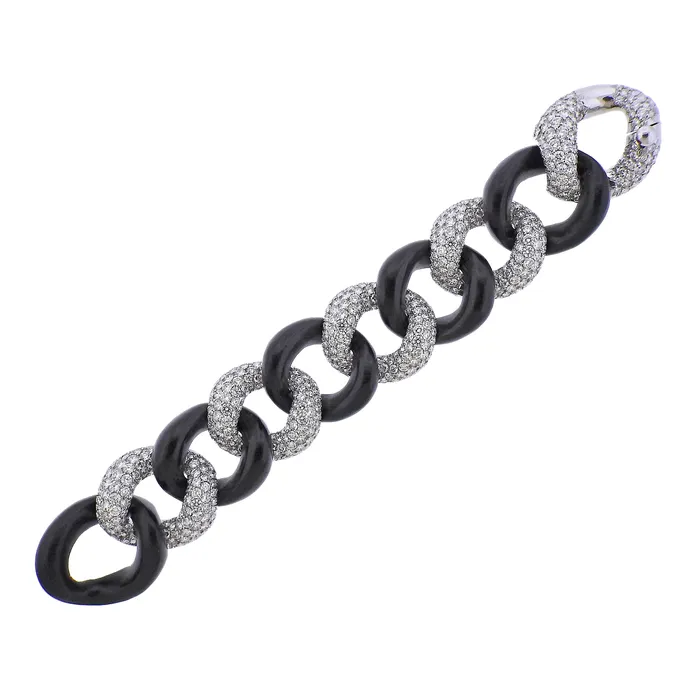 Seaman Schepps Diamond Ebony Wood Link Gold Bracelet Seaman Schepps Bracelets