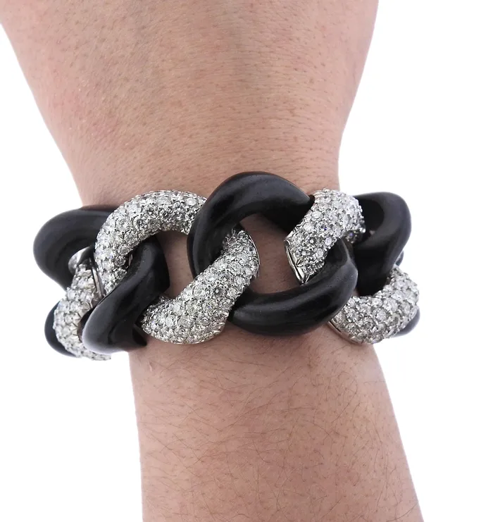 Seaman Schepps Diamond Ebony Wood Link Gold Bracelet Seaman Schepps Bracelets Seaman Schepps Diamond Ebony Wood Link Gold Bracelet Seaman Schepps Bracelets