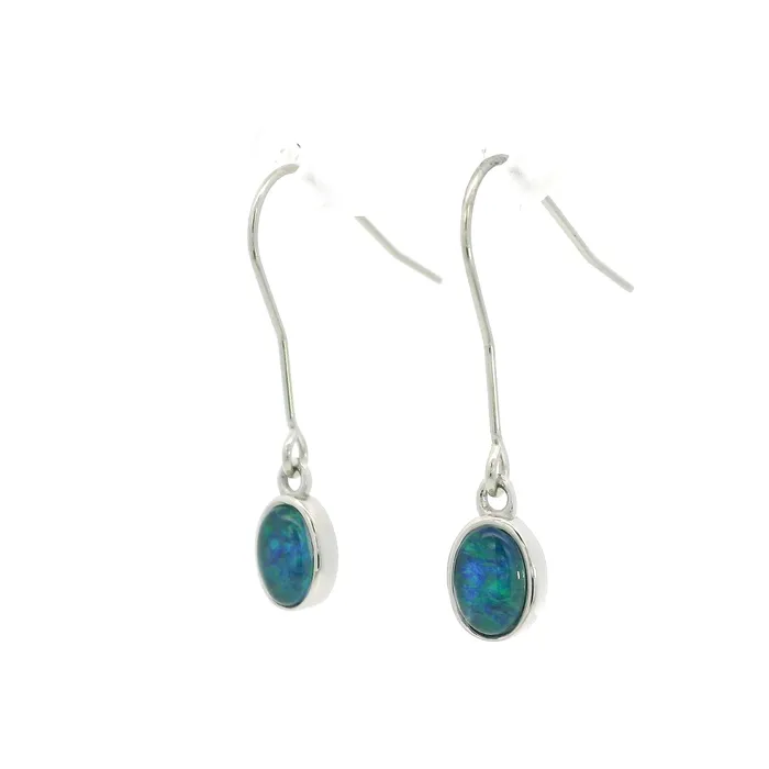 Australian Opal Cutters Australian Opal 7 x 5 mm Triplet Earrings Set in Stainless Steel GreenBlue Earrings Australian Opal Cutters Australian Opal 7 x 5 mm Triplet Earrings Set in Stainless Steel GreenBlue Earrings