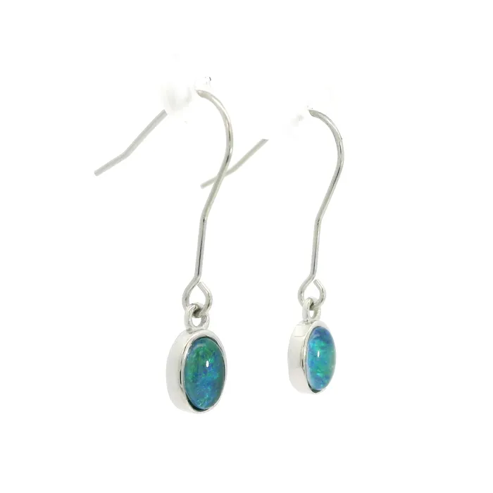 Australian Opal Cutters Australian Opal 7 x 5 mm Triplet Earrings Set in Stainless Steel GreenBlue Earrings Australian Opal Cutters Australian Opal 7 x 5 mm Triplet Earrings Set in Stainless Steel GreenBlue Earrings