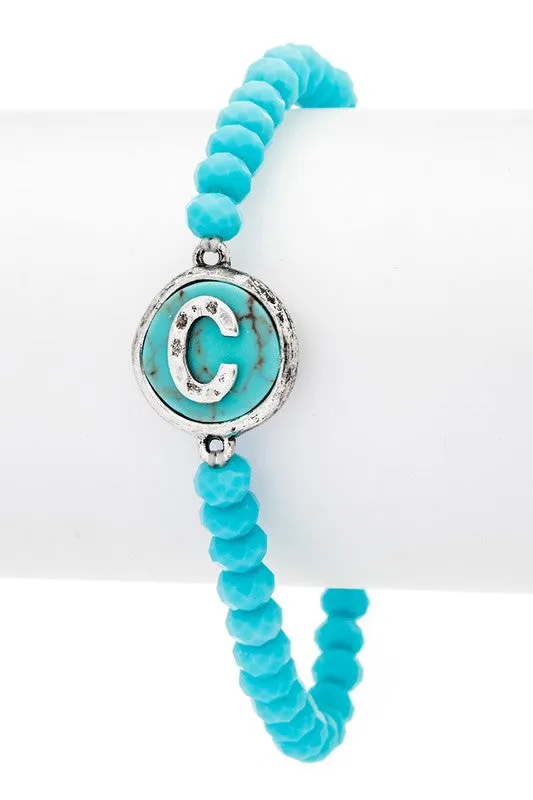 Bracelets LA Jewelry Plaza Initial C Turquoise Charm Stretch Bracelet