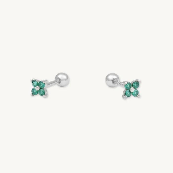 Camile Stone Earrings Emerald Clover Barbell Cartilage Earrings