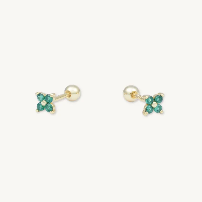 Camile Stone Earrings Emerald Clover Barbell Cartilage Earrings