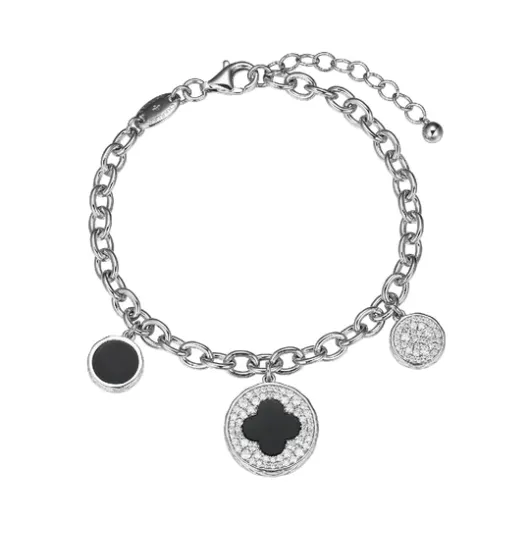 Charles Garnier Bracelets Sterling Silver Onyx CZ Charm Dangle Cable Chain Bracelet SI5255 Charles Garnier Bracelets Sterling Silver Onyx CZ Charm Dangle Cable Chain Bracelet SI5255