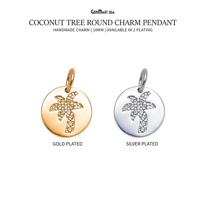 GemMartUSA Bracelets CZ Coconut Tree Round Charm Pendant 10mm Single Bail Tree Bracelet Charm GemMartUSA Bracelets CZ Coconut Tree Round Charm Pendant 10mm Single Bail Tree Bracelet Charm