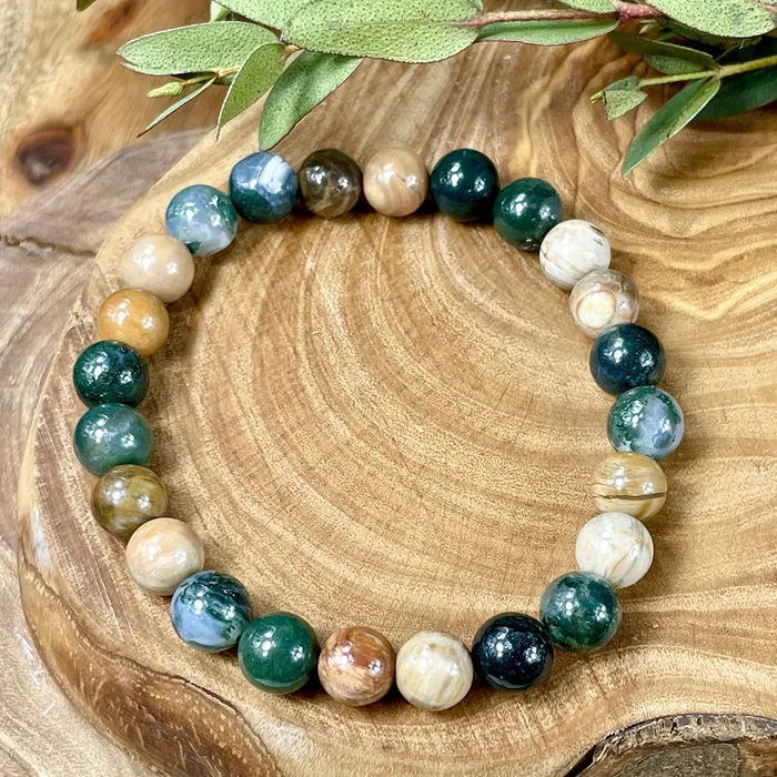 Moss Agate Petrified Wood Wealth Abundance Pain Relief Premium Collection 8mm Stretch Bracelet Lily Rose Jewelry Bracelets
