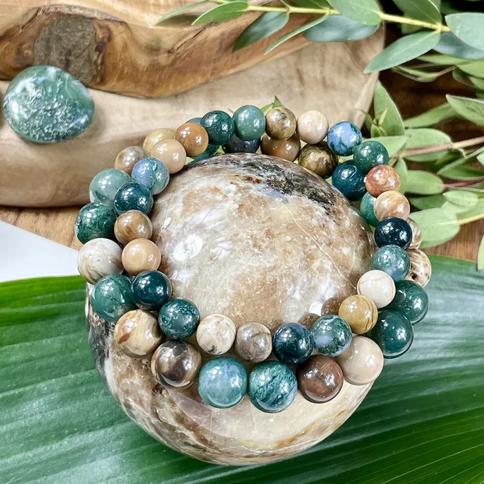 Moss Agate Petrified Wood Wealth Abundance Pain Relief Premium Collection 8mm Stretch Bracelet Lily Rose Jewelry Bracelets