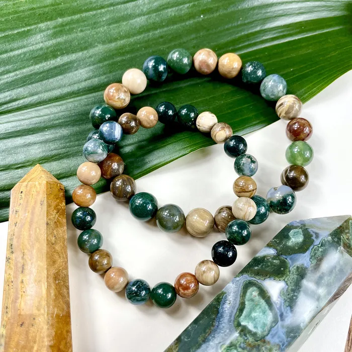 Moss Agate Petrified Wood Wealth Abundance Pain Relief Premium Collection 8mm Stretch Bracelet Lily Rose Jewelry Bracelets