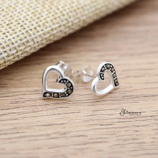 925 Sterling Silver Heart Stud Earrings with Marcasite Glitters Earrings