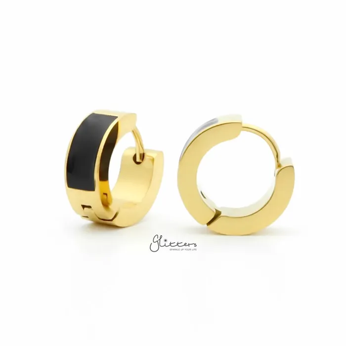 Black Centre Stainless Steel Hinged Hoop Earrings Gold Glitters Earrings