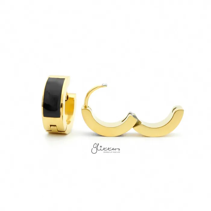 Black Centre Stainless Steel Hinged Hoop Earrings Gold Glitters Earrings
