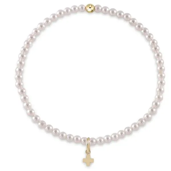 Bracelets Classic Pearl 3mm Bead Bracelet Signature Cross Gold Charm enewton