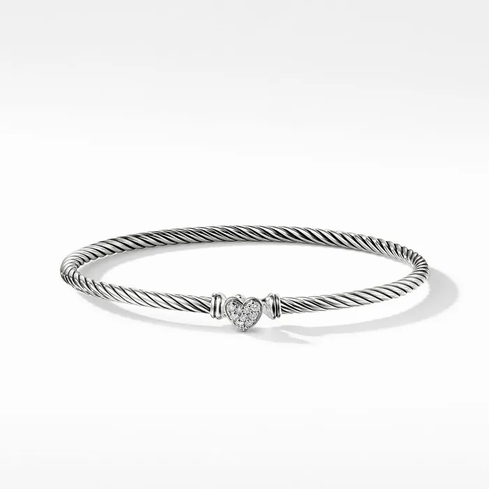 Bracelets DAVID YURMAN INC David Yurman Cable Collectibles Heart Bracelet with Pave Diamonds 3mm Bracelets DAVID YURMAN INC David Yurman Cable Collectibles Heart Bracelet with Pave Diamonds 3mm