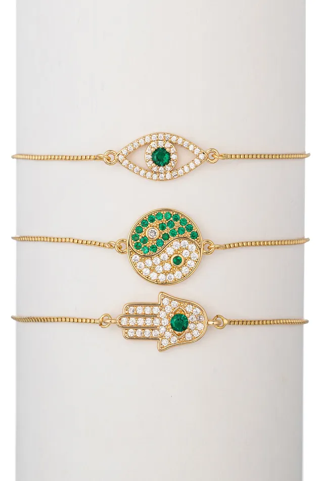 Bracelets Eye Candy LA Yin Yang Hamsa Eye Bracelet Set